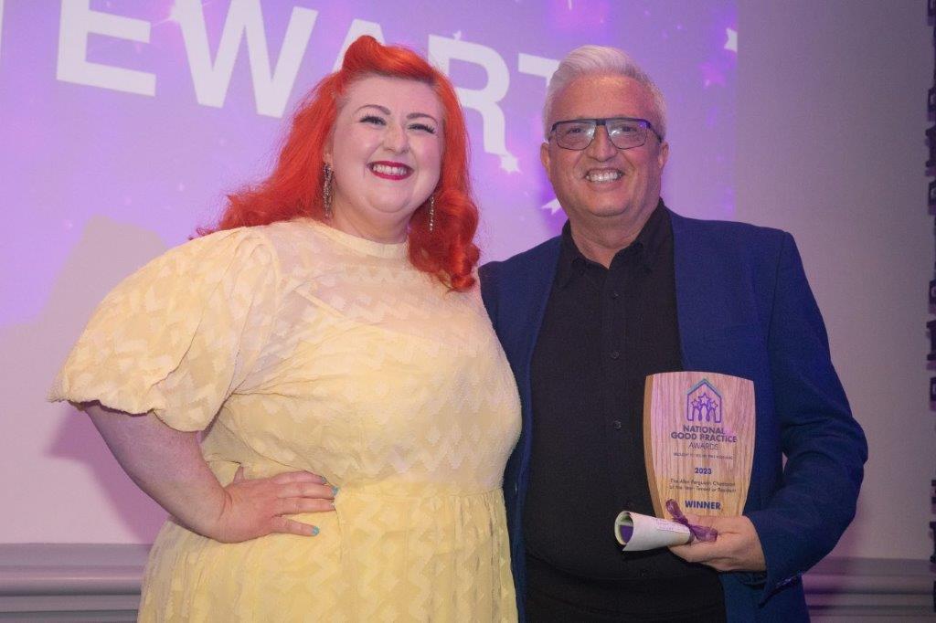 Colin Stewart receiving his award from Michelle McManus